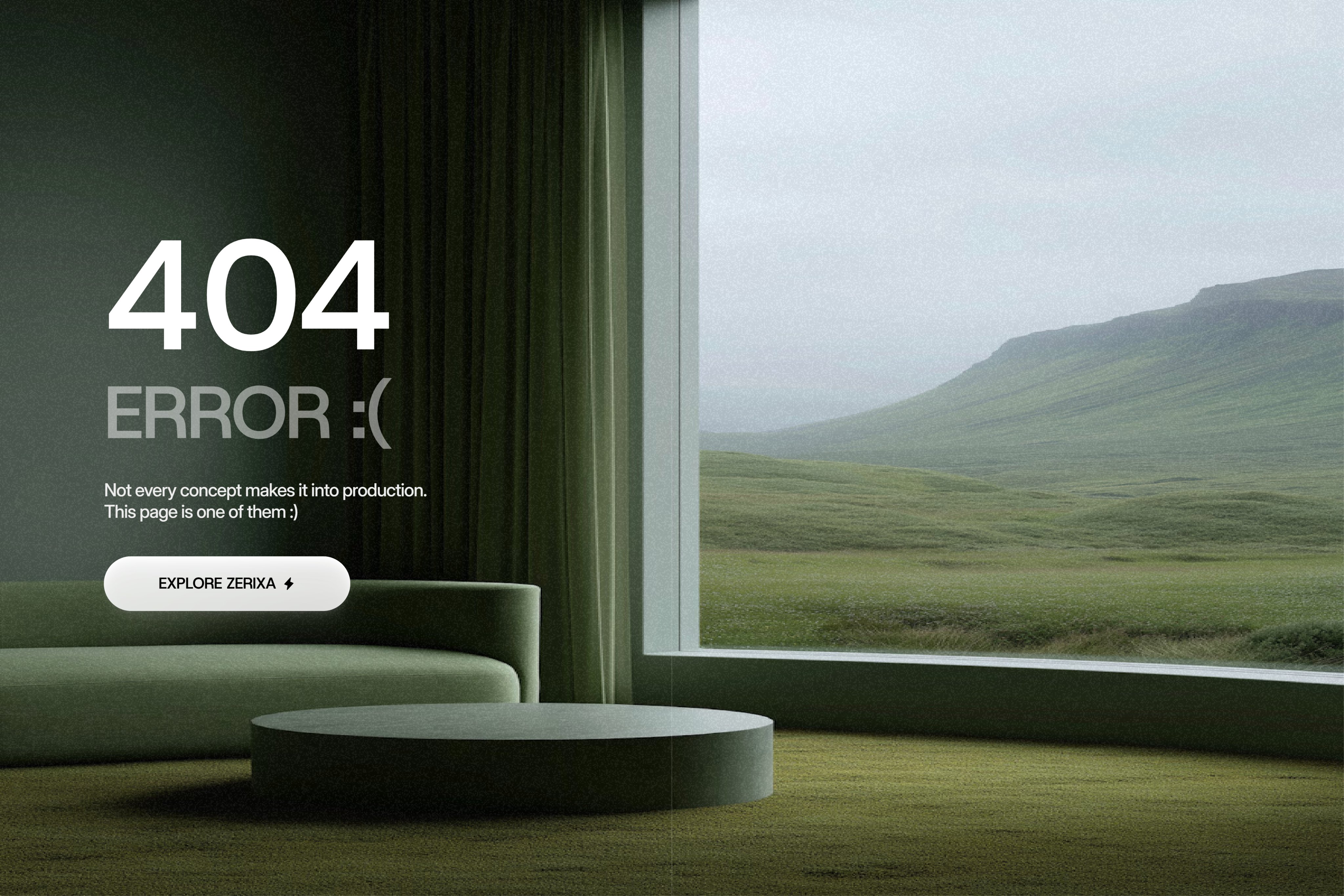 Zerixa 404 error page UI