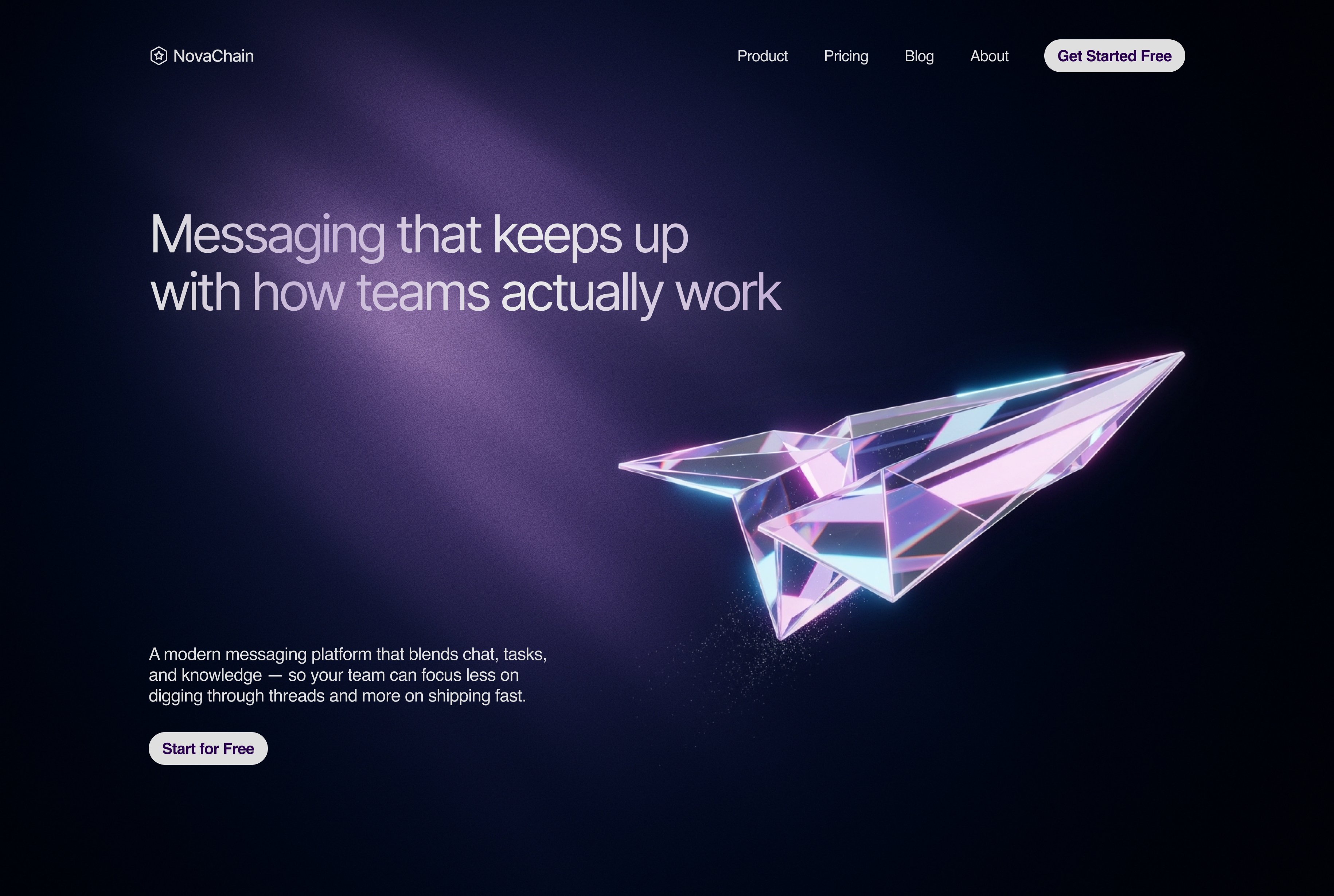 NovaChain messaging platform landing page UI