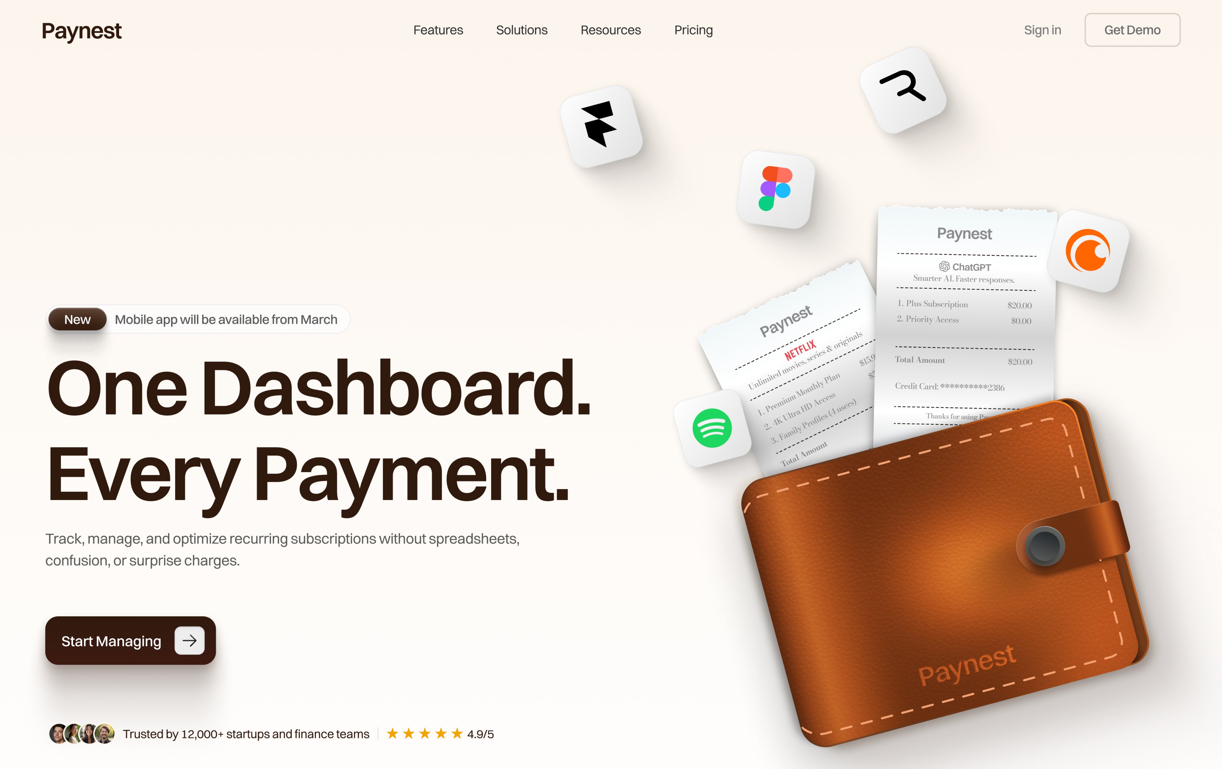 Paynest subscription dashboard UI