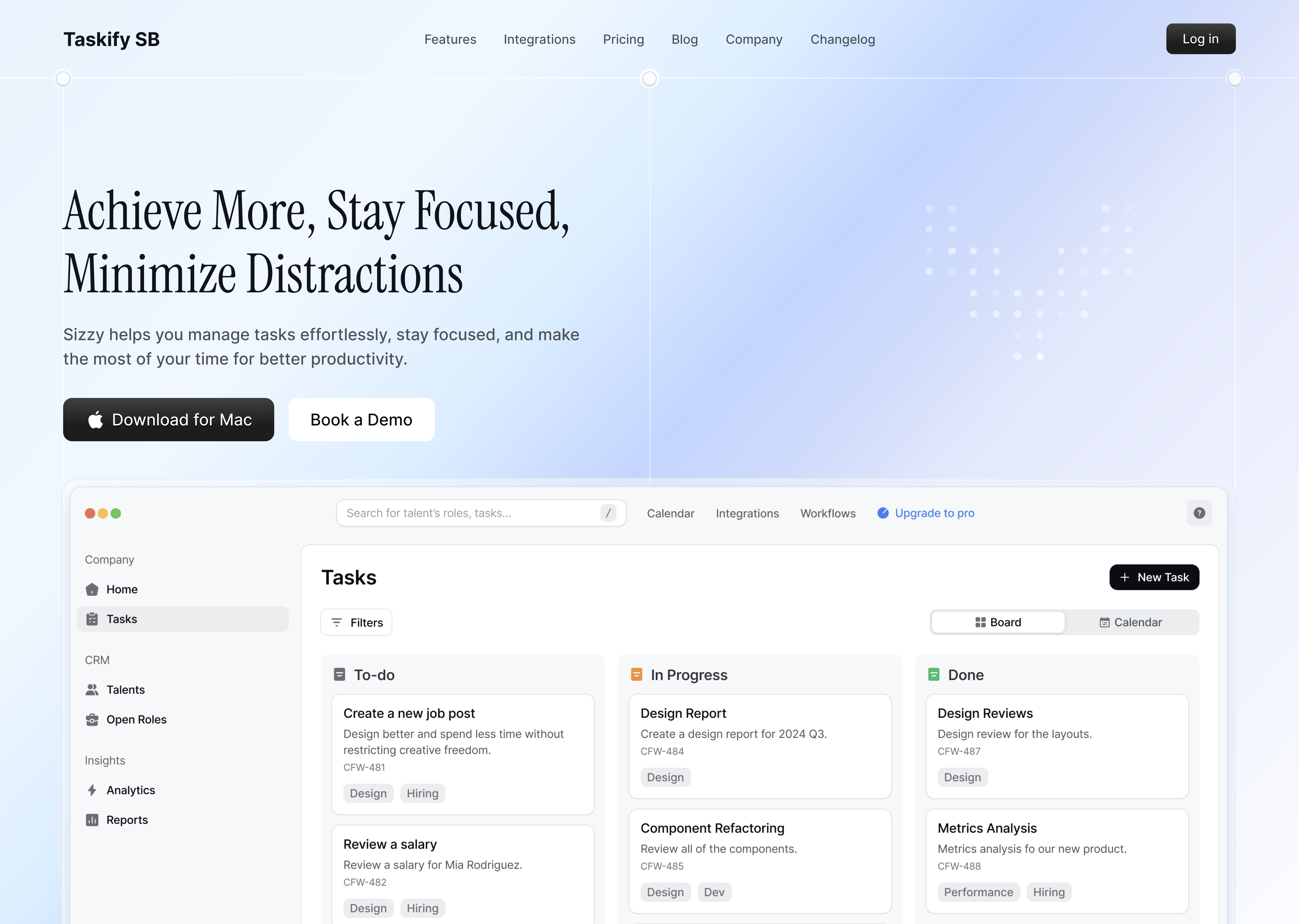 Taskify SB task management app UI