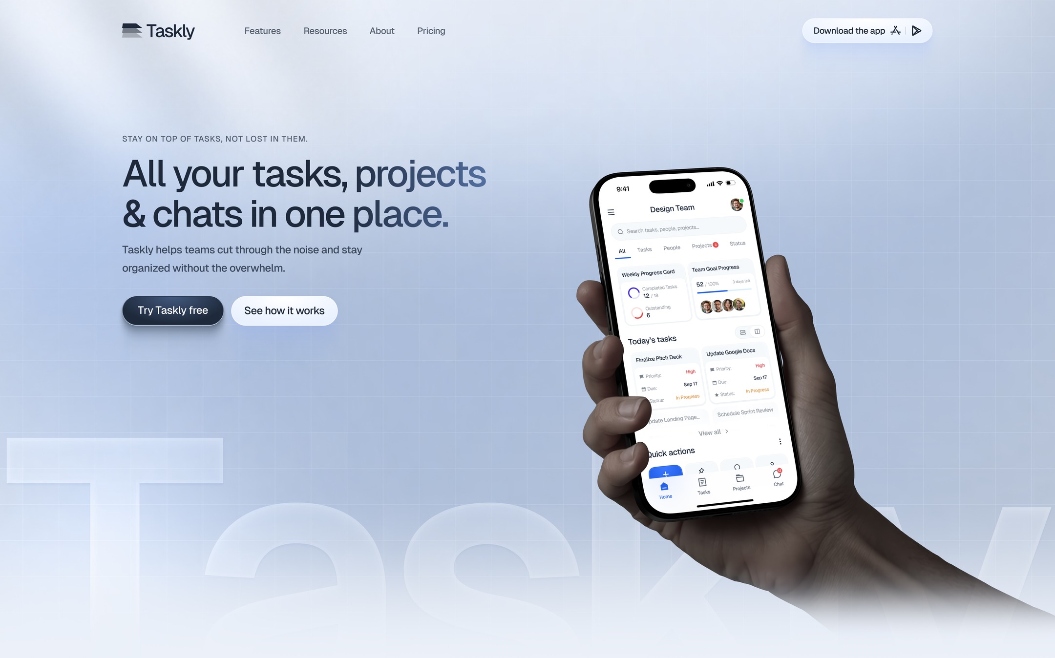 Taskly task and project management app UI