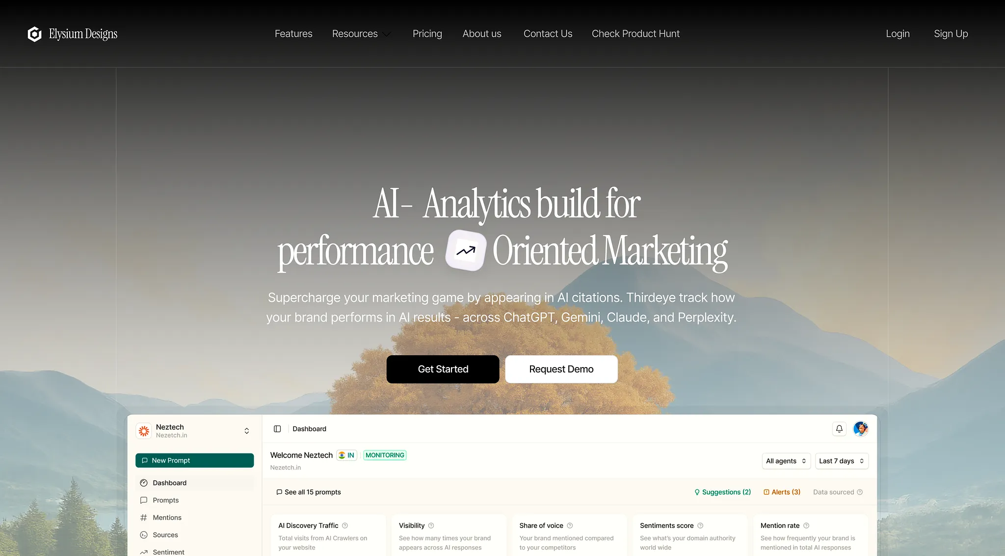 AI marketing analytics platform landing page UI