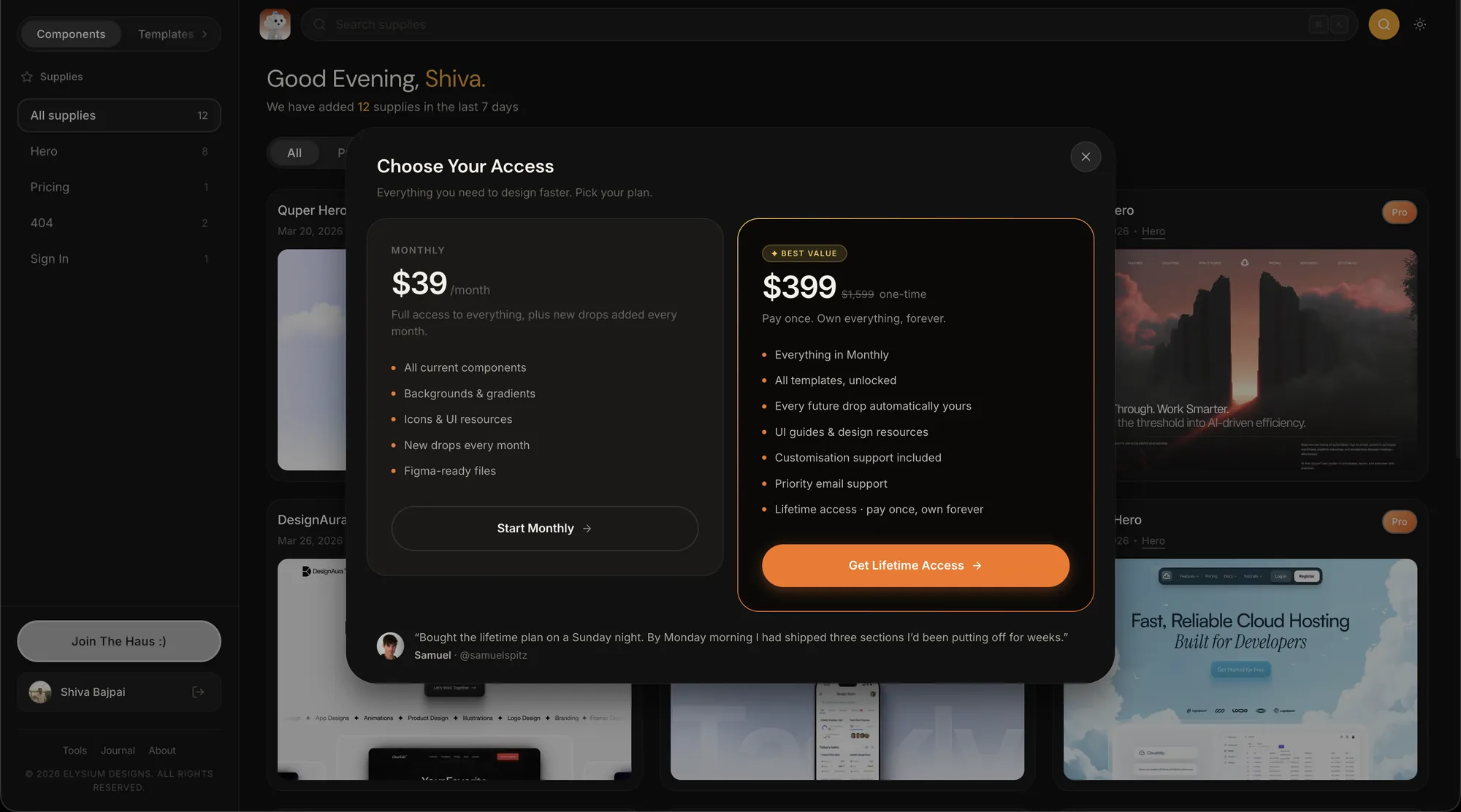 DropHaus pricing - $39 a month or $399 lifetime access