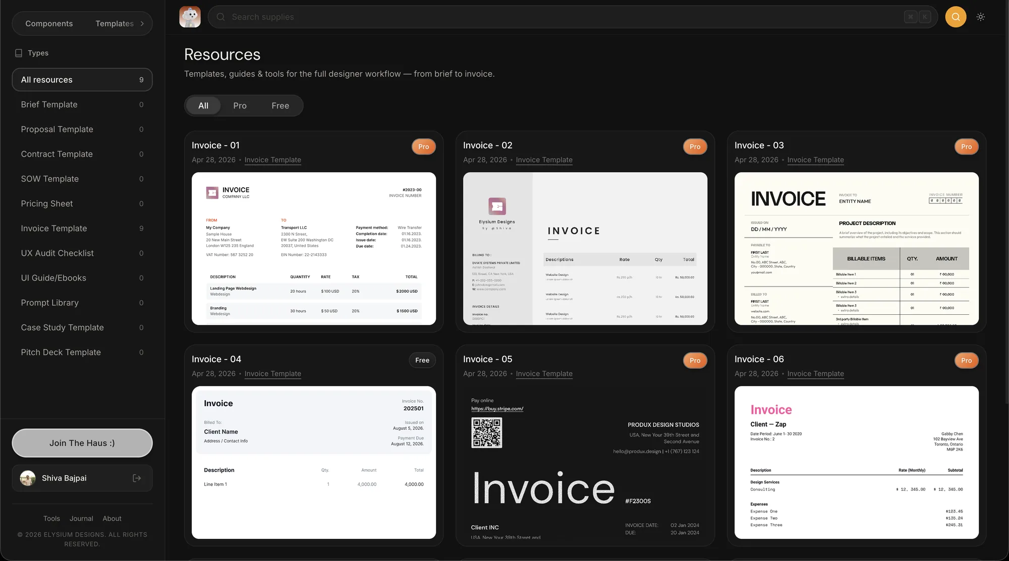 DropHaus design resources with invoice templates