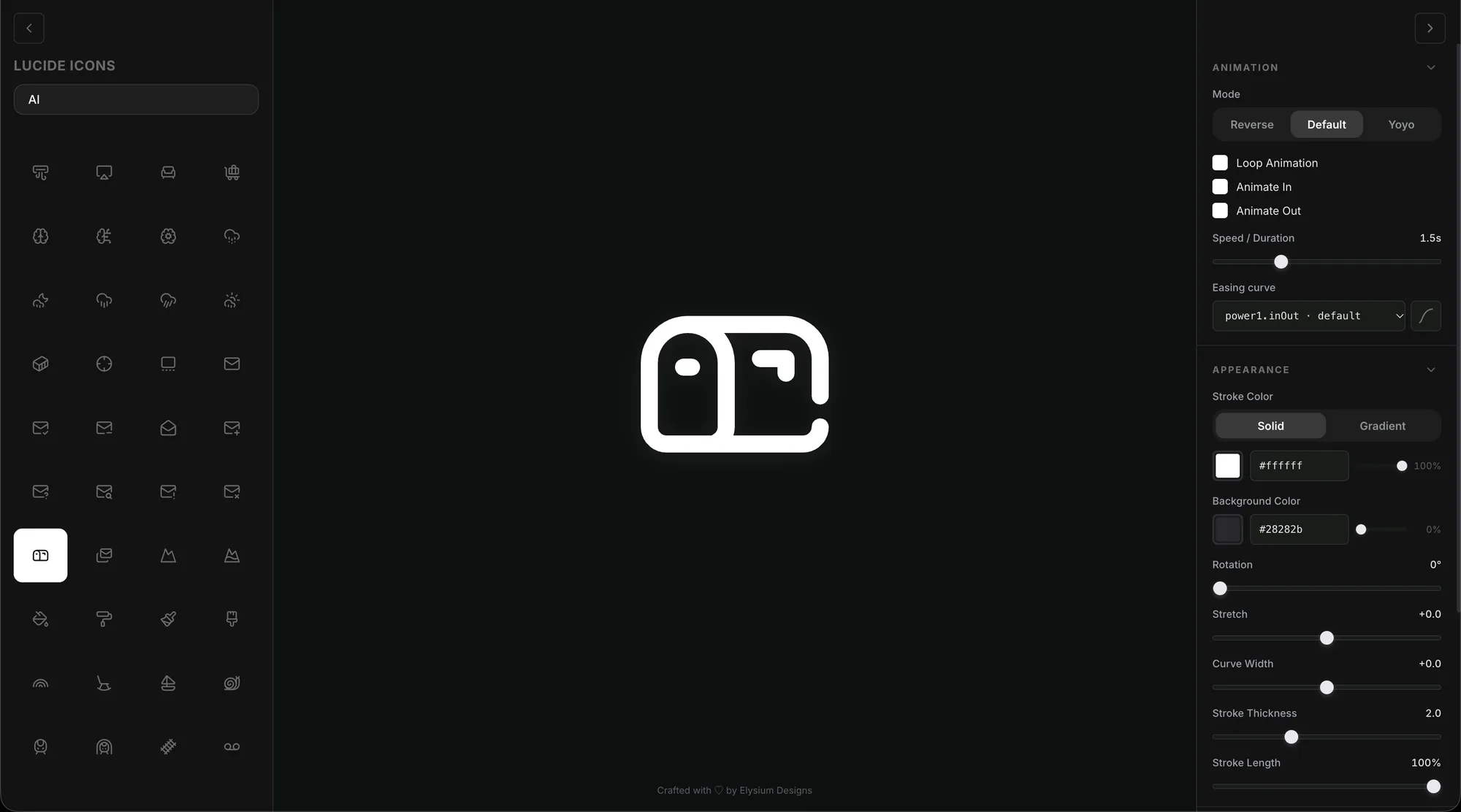 MotionIcons with the Lucide icon library and animation controls open